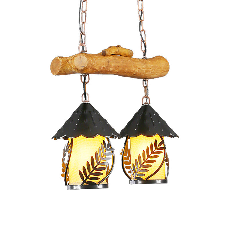 3 Lights Restaurant Island Lighting Idea Farmhouse Black Hanging Lamp with Cylinder White Fabric/Clear Glass Shade Clearhalo 'Ceiling Lights' 'Island Lights' Lighting' 337635