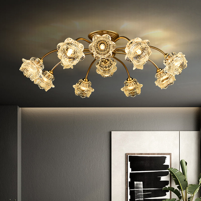 12 Lights Petal Semi Flush Ceiling Light Traditional White Glass Semi Mount Lighting White C Clearhalo 'Ceiling Lights' 'Close To Ceiling Lights' 'Close to ceiling' 'Glass shade' 'Glass' 'Semi-flushmount' Lighting' 337838