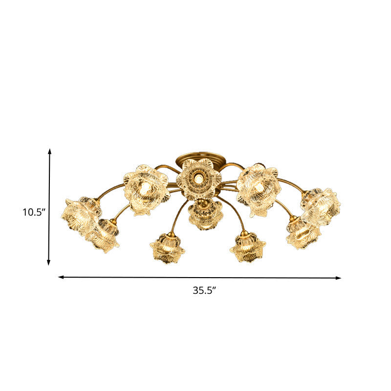 12 Lights Petal Semi Flush Ceiling Light Traditional White Glass Semi Mount Lighting Clearhalo 'Ceiling Lights' 'Close To Ceiling Lights' 'Close to ceiling' 'Glass shade' 'Glass' 'Semi-flushmount' Lighting' 337840