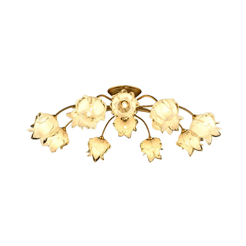 12 Lights Petal Semi Flush Ceiling Light Traditional White Glass Semi Mount Lighting White B Clearhalo 'Ceiling Lights' 'Close To Ceiling Lights' 'Close to ceiling' 'Glass shade' 'Glass' 'Semi-flushmount' Lighting' 337841