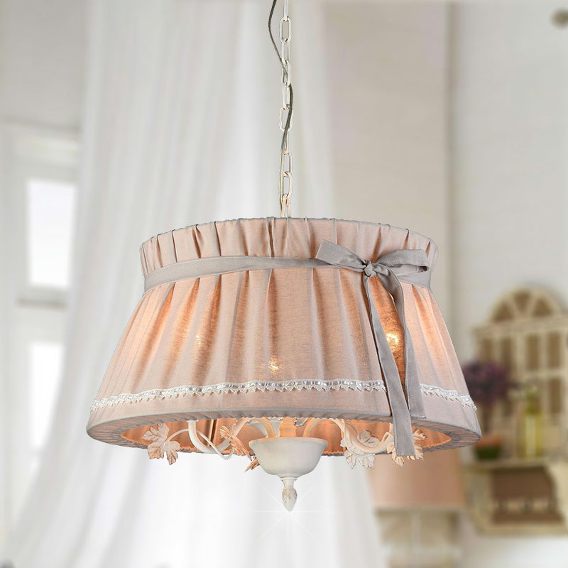 Drum Dining Room Pendant Chandelier Traditional Fabric 4 Lights Beige Hanging Light Fixture Clearhalo 'Ceiling Lights' 'Chandeliers' Lighting' options 337957