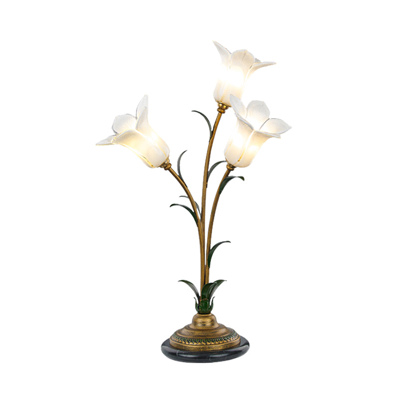 White/Purple Glass Table Lamp Morning Glory 3 Lights Countryside Night Light for Living Room Clearhalo 'Lamps' 'Table Lamps' Lighting' 338018