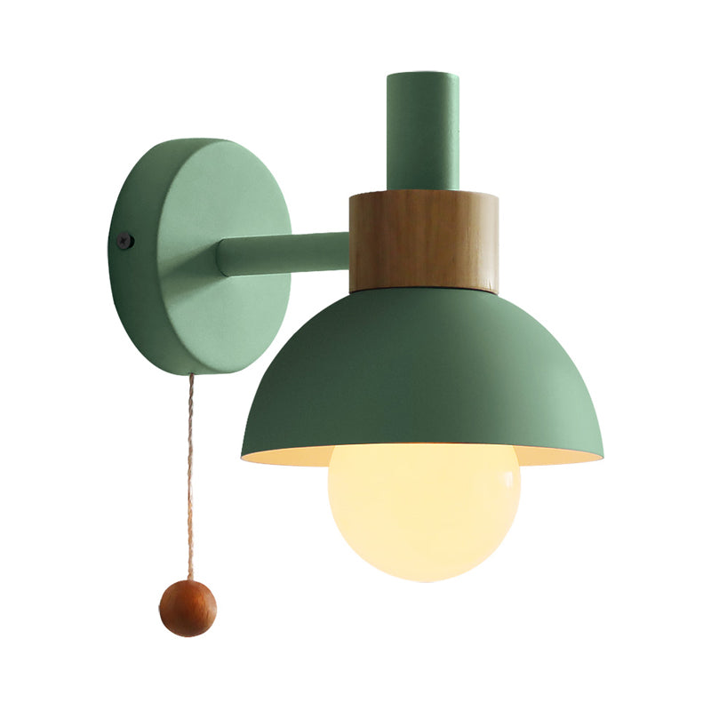 1 Head Bedside Wall Lamp Macaron White/Pink/Yellow Sconce Light Fixture with Domed Metal Shade Clearhalo 'Wall Lamps & Sconces' 'Wall Lights' Lighting' 338565