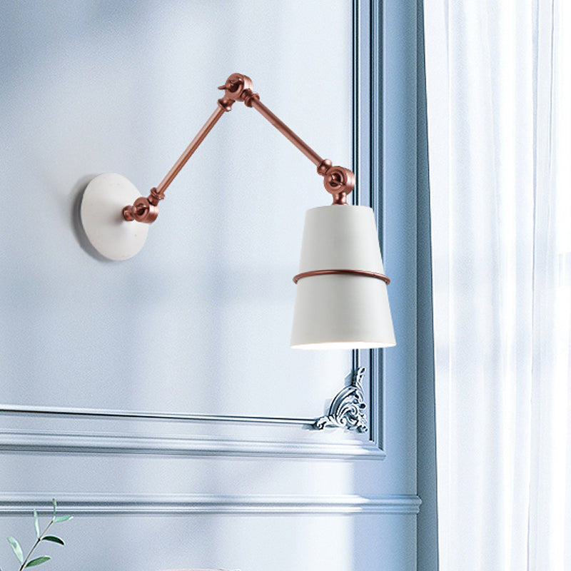 Metal Conical Sconce Modernist 1 Head Wall Mounted Light in White/Black with Adjustable Arm White Clearhalo 'Cast Iron' 'Glass' 'Industrial' 'Modern wall lights' 'Modern' 'Tiffany' 'Traditional wall lights' 'Wall Lamps & Sconces' 'Wall Lights' Lighting' 338809