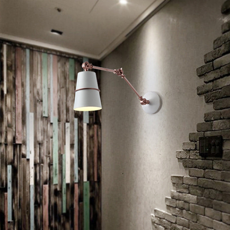 Metal Conical Sconce Modernist 1 Head Wall Mounted Light in White/Black with Adjustable Arm Clearhalo 'Cast Iron' 'Glass' 'Industrial' 'Modern wall lights' 'Modern' 'Tiffany' 'Traditional wall lights' 'Wall Lamps & Sconces' 'Wall Lights' Lighting' 338810