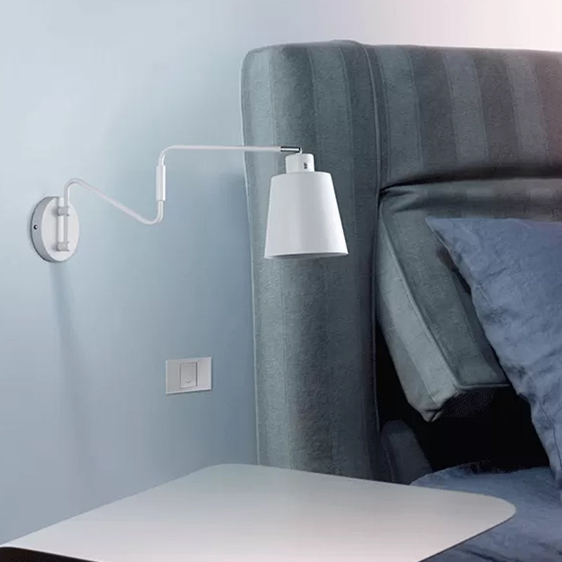 White Trumpet Wall Lamp Modernism 1 Bulb Metal Sconce Light Fixture with Swing Arm Clearhalo 'Cast Iron' 'Glass' 'Industrial' 'Modern wall lights' 'Modern' 'Tiffany' 'Traditional wall lights' 'Wall Lamps & Sconces' 'Wall Lights' Lighting' 338835