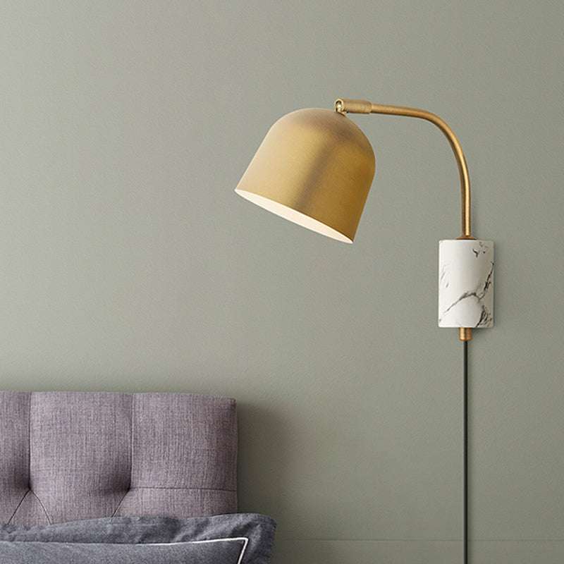Contemporary 1 Head Sconce White/Blue/Brass Domed Wall Mounted Light Fixture with Metal Shade Brass Clearhalo 'Cast Iron' 'Glass' 'Industrial' 'Modern wall lights' 'Modern' 'Tiffany' 'Traditional wall lights' 'Wall Lamps & Sconces' 'Wall Lights' Lighting' 338864