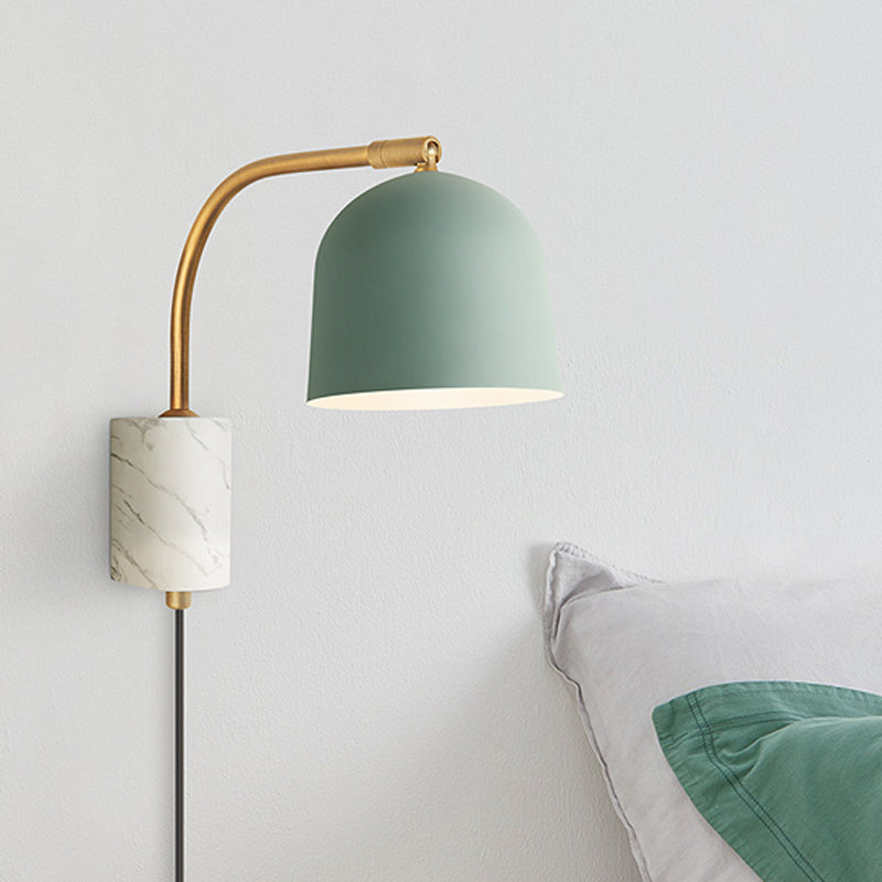 Contemporary 1 Head Sconce White/Blue/Brass Domed Wall Mounted Light Fixture with Metal Shade Blue Clearhalo 'Cast Iron' 'Glass' 'Industrial' 'Modern wall lights' 'Modern' 'Tiffany' 'Traditional wall lights' 'Wall Lamps & Sconces' 'Wall Lights' Lighting' 338867