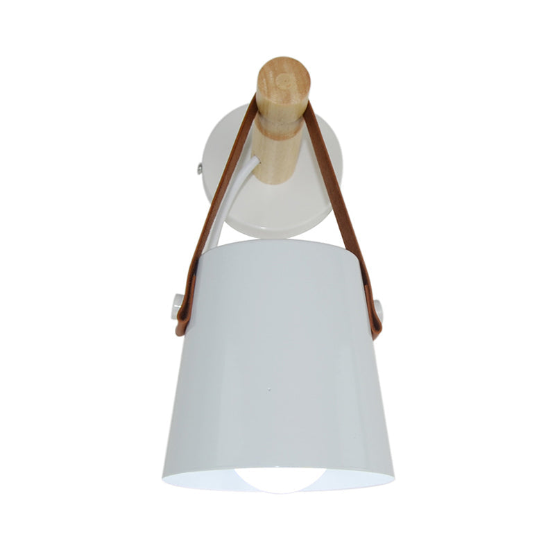 Metal Cone Sconce Light Modernist 1 Head White/Black Wall Lighting Fixture with Wood Arm Clearhalo 'Wall Lamps & Sconces' 'Wall Lights' Lighting' 338883