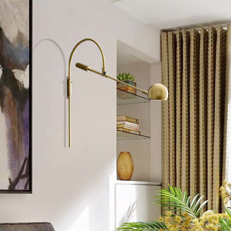 Globe Metal Wall Sconce Light Modernism 1 Bulb Brass/Black LED Wall Lighting for Living Room Clearhalo 'Cast Iron' 'Glass' 'Industrial' 'Modern wall lights' 'Modern' 'Tiffany' 'Traditional wall lights' 'Wall Lamps & Sconces' 'Wall Lights' Lighting' 338965