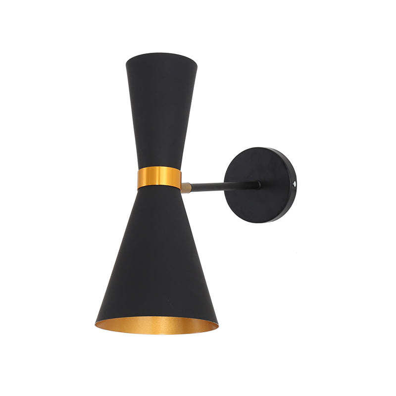 Modernist Flare Sconce Light Fixture Metal 2 Bulbs Bedroom Wall Mount Lighting in Black Black Clearhalo 'Cast Iron' 'Glass' 'Industrial' 'Modern wall lights' 'Modern' 'Tiffany' 'Traditional wall lights' 'Wall Lamps & Sconces' 'Wall Lights' Lighting' 339008