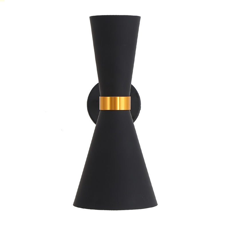 Modernist Flare Sconce Light Fixture Metal 2 Bulbs Bedroom Wall Mount Lighting in Black Clearhalo 'Cast Iron' 'Glass' 'Industrial' 'Modern wall lights' 'Modern' 'Tiffany' 'Traditional wall lights' 'Wall Lamps & Sconces' 'Wall Lights' Lighting' 339011