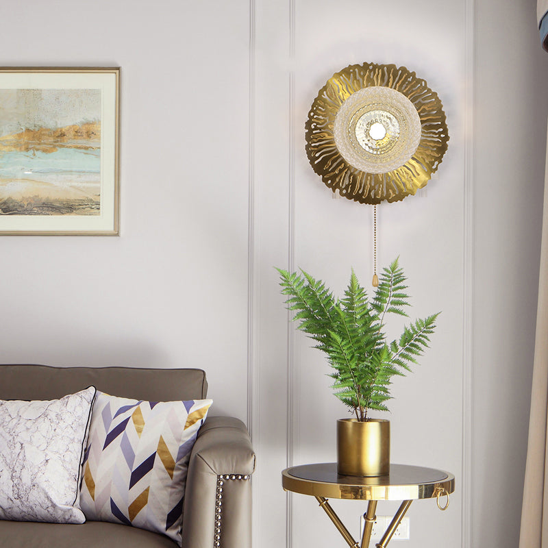 Gold Sphere Metal Wall Lighting Modernist 1 Bulb Dimple Glass LED Wall Mount Light Fixture Clearhalo 'Cast Iron' 'Glass' 'Industrial' 'Modern wall lights' 'Modern' 'Tiffany' 'Traditional wall lights' 'Wall Lamps & Sconces' 'Wall Lights' Lighting' 339024