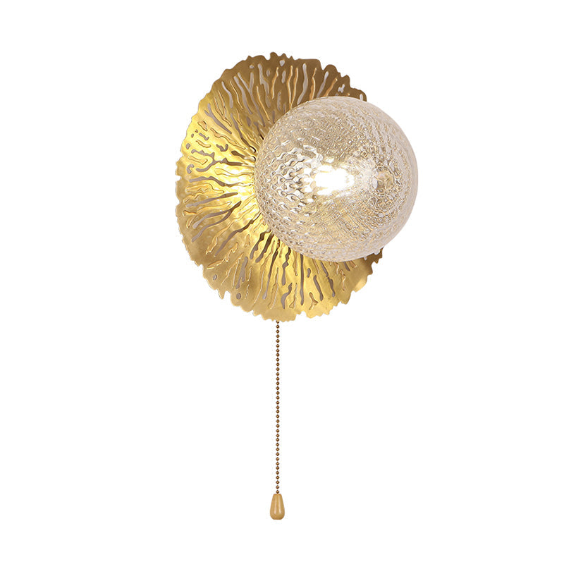 Gold Sphere Metal Wall Lighting Modernist 1 Bulb Dimple Glass LED Wall Mount Light Fixture Clearhalo 'Cast Iron' 'Glass' 'Industrial' 'Modern wall lights' 'Modern' 'Tiffany' 'Traditional wall lights' 'Wall Lamps & Sconces' 'Wall Lights' Lighting' 339025