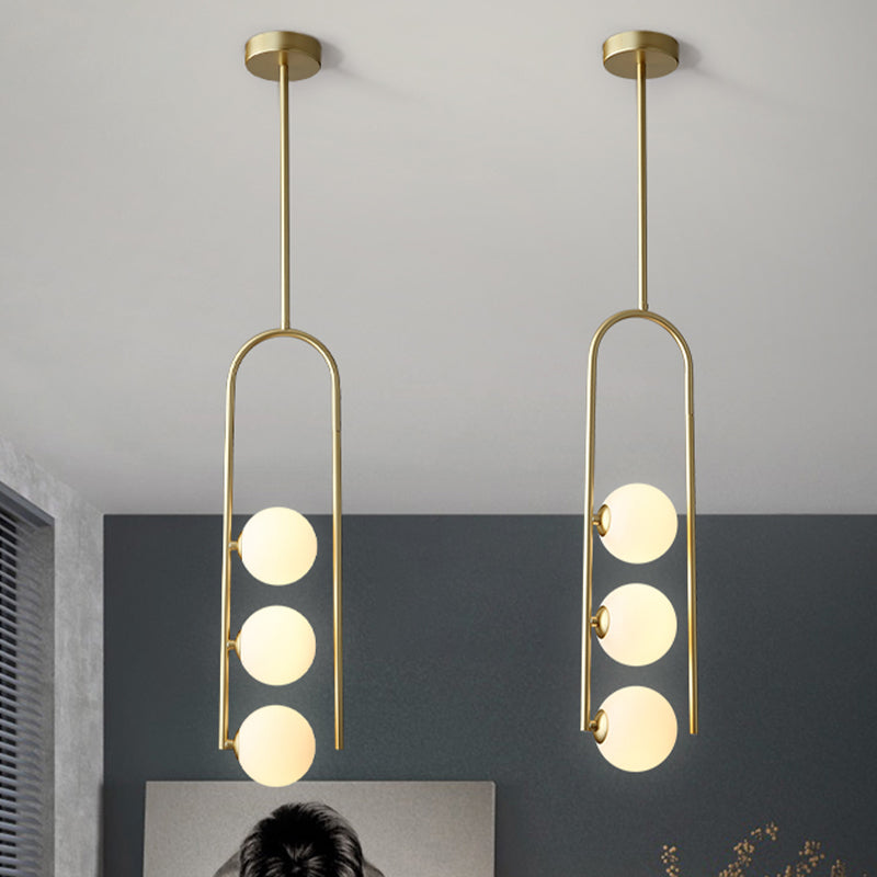 Gold Globe Semi Flush Simple 3 Bulbs Ivory Glass Ceiling Mount Light Fixture for Dining Room Clearhalo 'Ceiling Lights' 'Close To Ceiling Lights' 'Close to ceiling' 'Glass shade' 'Glass' 'Pendant Lights' 'Semi-flushmount' Lighting' 339373