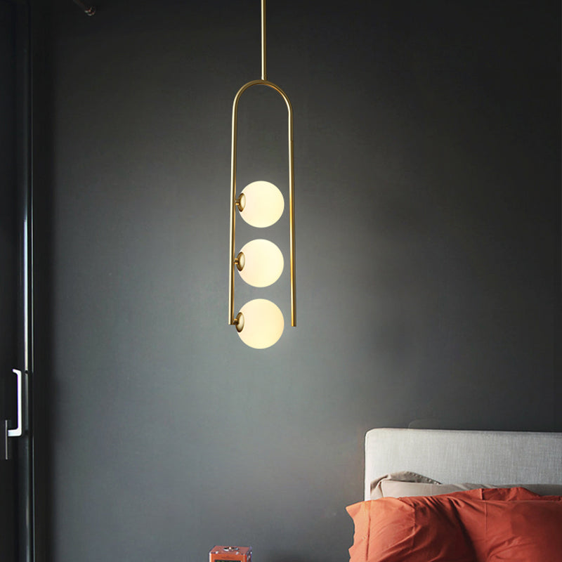 Gold Globe Semi Flush Simple 3 Bulbs Ivory Glass Ceiling Mount Light Fixture for Dining Room Clearhalo 'Ceiling Lights' 'Close To Ceiling Lights' 'Close to ceiling' 'Glass shade' 'Glass' 'Pendant Lights' 'Semi-flushmount' Lighting' 339374