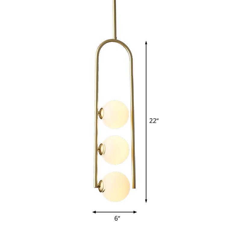 Gold Globe Semi Flush Simple 3 Bulbs Ivory Glass Ceiling Mount Light Fixture for Dining Room Clearhalo 'Ceiling Lights' 'Close To Ceiling Lights' 'Close to ceiling' 'Glass shade' 'Glass' 'Pendant Lights' 'Semi-flushmount' Lighting' 339376
