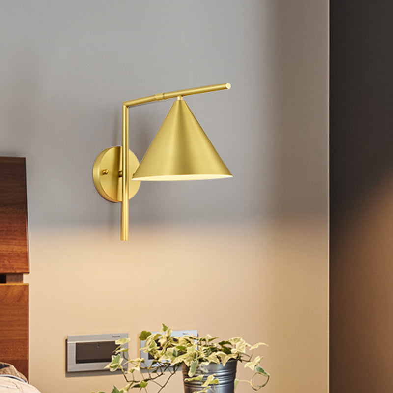 Conical Wall Sconce Lighting Contemporary Metal 1 Head Black/White/Gold Wall Light for Bedroom Gold Clearhalo 'Cast Iron' 'Glass' 'Industrial' 'Modern wall lights' 'Modern' 'Tiffany' 'Traditional wall lights' 'Wall Lamps & Sconces' 'Wall Lights' Lighting' 339405