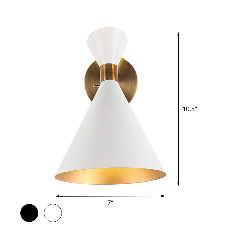 1 Head Restaurant Wall Sconce Modern Black/White Wall Mount Lamp with Flared Metal Shade Clearhalo 'Cast Iron' 'Glass' 'Industrial' 'Modern wall lights' 'Modern' 'Tiffany' 'Traditional wall lights' 'Wall Lamps & Sconces' 'Wall Lights' Lighting' 339415