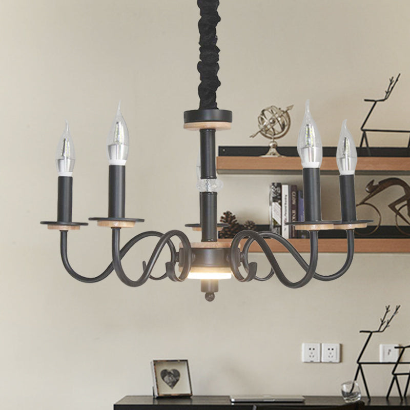 Black Open Bulb Suspension Lamp Vintage Style 3/5 Heads Metallic Chandelier Pendant Light with Candle Design Clearhalo 'Ceiling Lights' 'Chandeliers' Lighting' options 339812