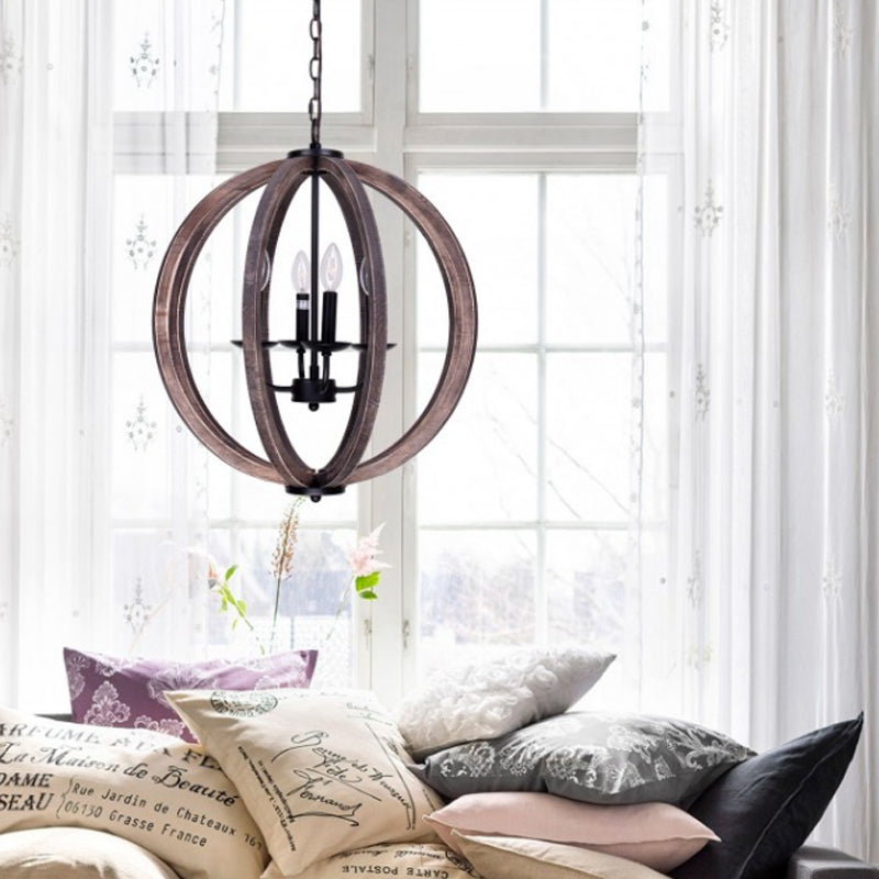 Global Chandelier Light Rustic Wood 4 Heads Brown Hanging Lamp Kit for Living Room Clearhalo 'Ceiling Lights' 'Chandeliers' Lighting' options 339899