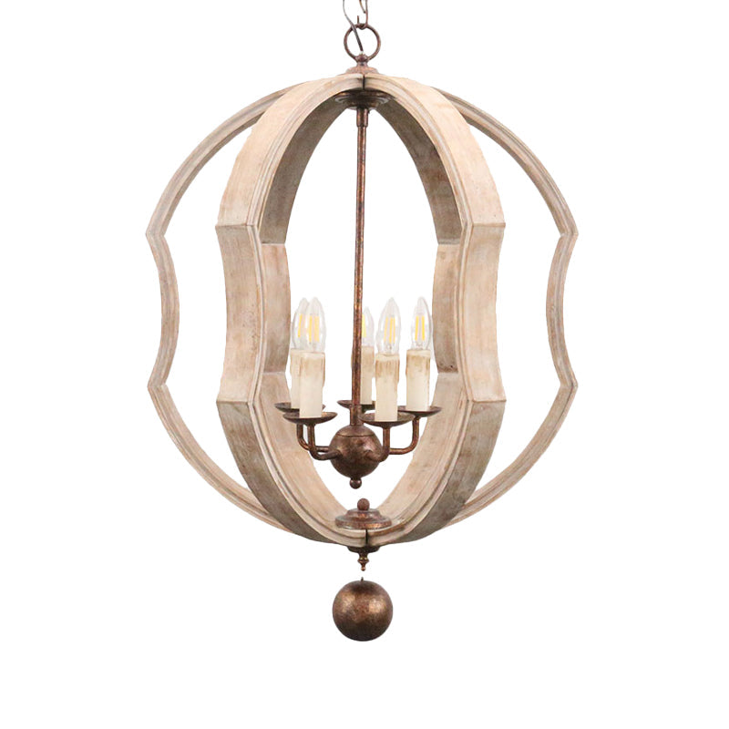 Distressed White Globe Chandelier Lighting Modern Wood 5 Bulbs Pendant Light Fixture with Adjustable Chain Clearhalo 'Ceiling Lights' 'Chandeliers' Lighting' options 339921