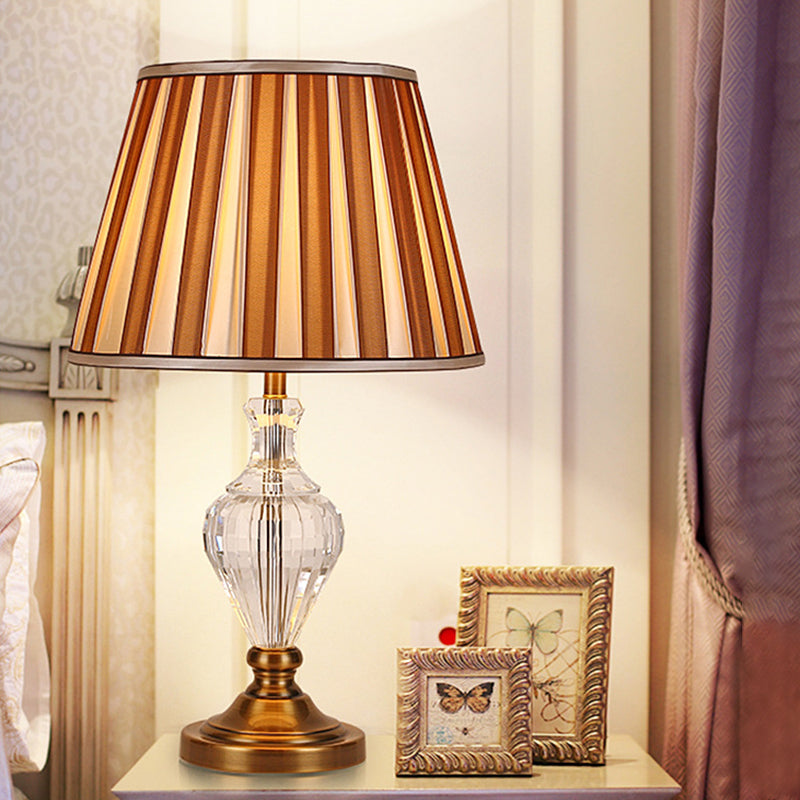 1 Light Bedroom Crystal Nightstand Lamp Simple Brown Table Light with Conical Fabric Shade Clearhalo 'Lamps' 'Table Lamps' Lighting' 340067