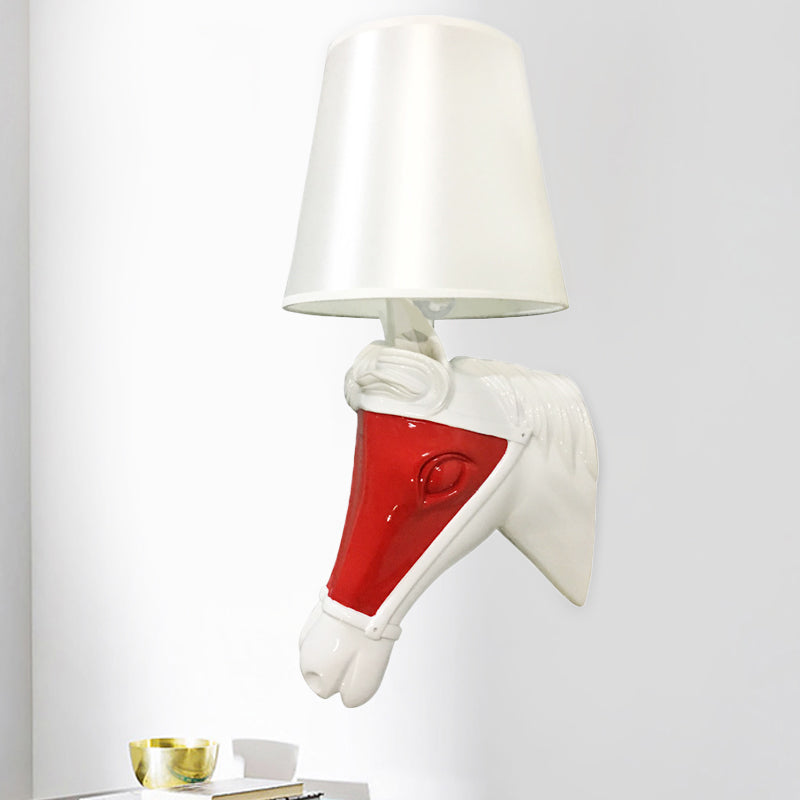 Traditional Tapered Sconce 1 Bulb Fabric Wall Mount Lighting in White/Red for Bedroom White Clearhalo 'Wall Lamps & Sconces' 'Wall Lights' Lighting' 340189
