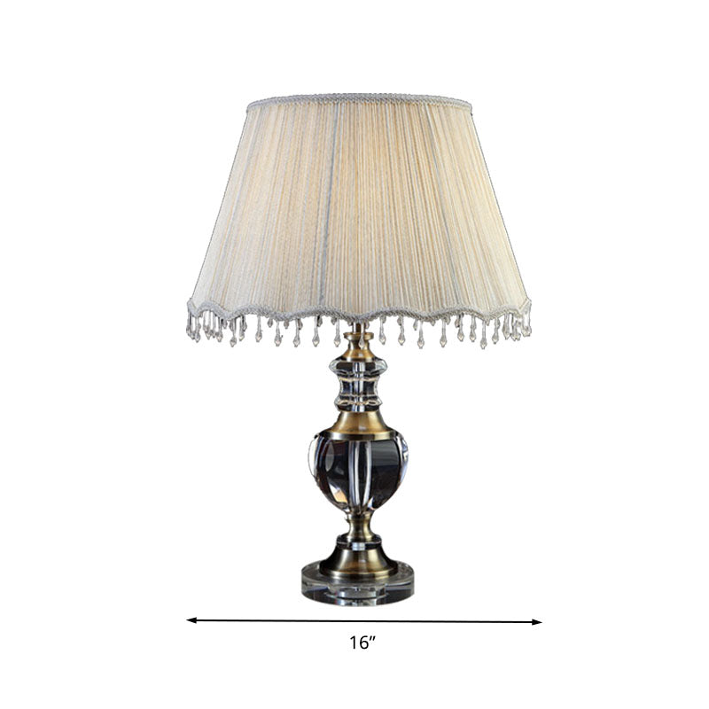 14"/16" W 1 Light Bedroom Night Table Light Traditional Cream Gray Crystal Nightstand Lamp with Cone Fabric Shade Clearhalo 'Lamps' 'Table Lamps' Lighting' 340282