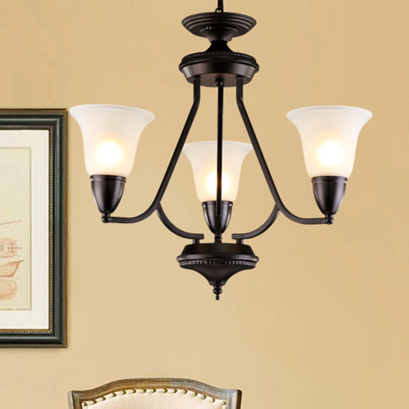 3/5/6 Lights Pendant Light Classic Bell Frosted Glass Hanging Chandelier in Deep Tan for Dining Room Clearhalo 'Ceiling Lights' 'Chandeliers' Lighting' options 340370