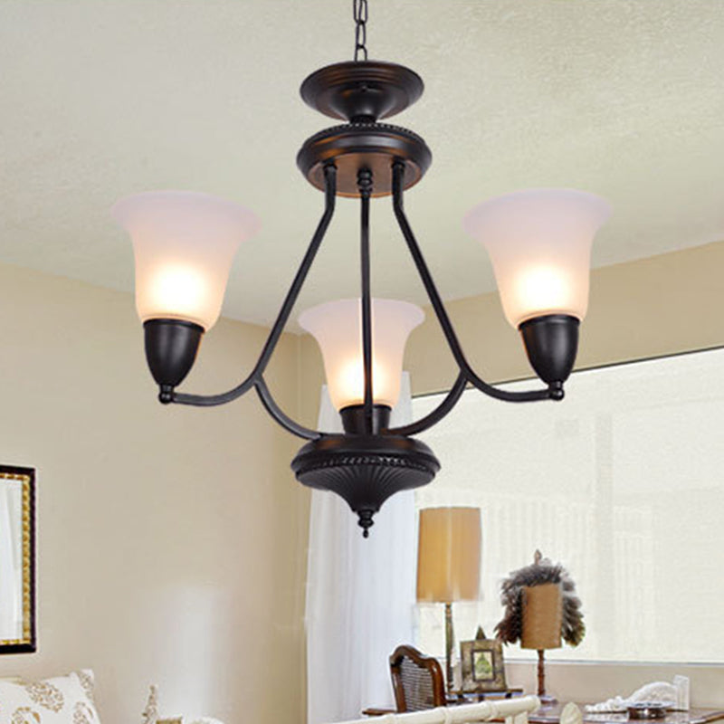 3/5/6 Lights Pendant Light Classic Bell Frosted Glass Hanging Chandelier in Deep Tan for Dining Room Clearhalo 'Ceiling Lights' 'Chandeliers' Lighting' options 340371