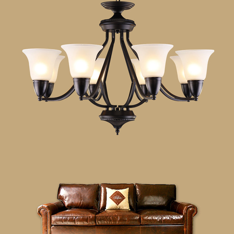 3/5/6 Lights Pendant Light Classic Bell Frosted Glass Hanging Chandelier in Deep Tan for Dining Room Clearhalo 'Ceiling Lights' 'Chandeliers' Lighting' options 340380
