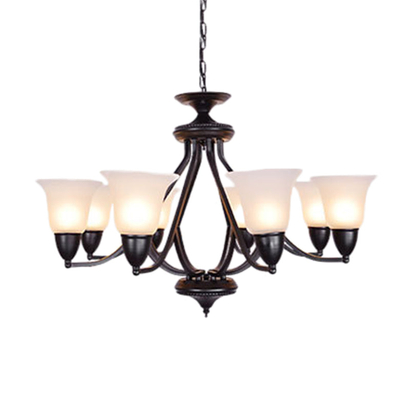3/5/6 Lights Pendant Light Classic Bell Frosted Glass Hanging Chandelier in Deep Tan for Dining Room Clearhalo 'Ceiling Lights' 'Chandeliers' Lighting' options 340381