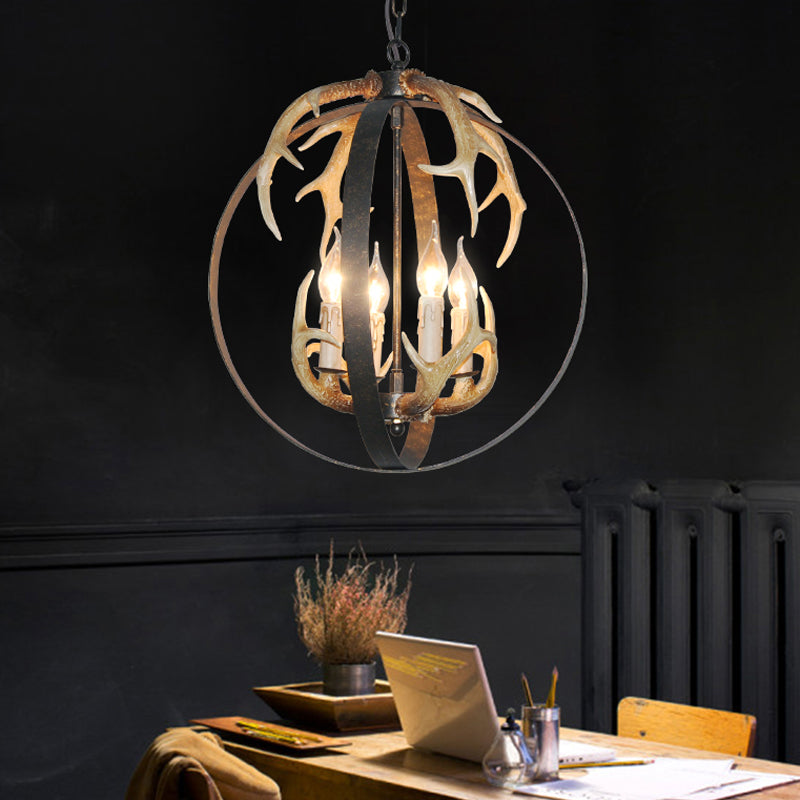 4/8 Lights Chandelier Lighting Fixture Loft Spherical Metal Ceiling Suspension Lamp in Black for Dining Room Clearhalo 'Ceiling Lights' 'Chandeliers' Lighting' options 340580