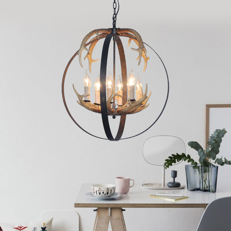 4/8 Lights Chandelier Lighting Fixture Loft Spherical Metal Ceiling Suspension Lamp in Black for Dining Room Clearhalo 'Ceiling Lights' 'Chandeliers' Lighting' options 340585
