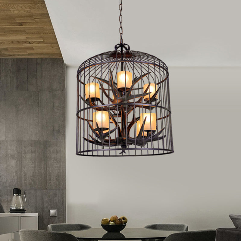 Black Bird Cage Pendant Chandelier Traditional Metal 8-Head Dining Room Hanging Ceiling Light Clearhalo 'Ceiling Lights' 'Chandeliers' Lighting' options 340588