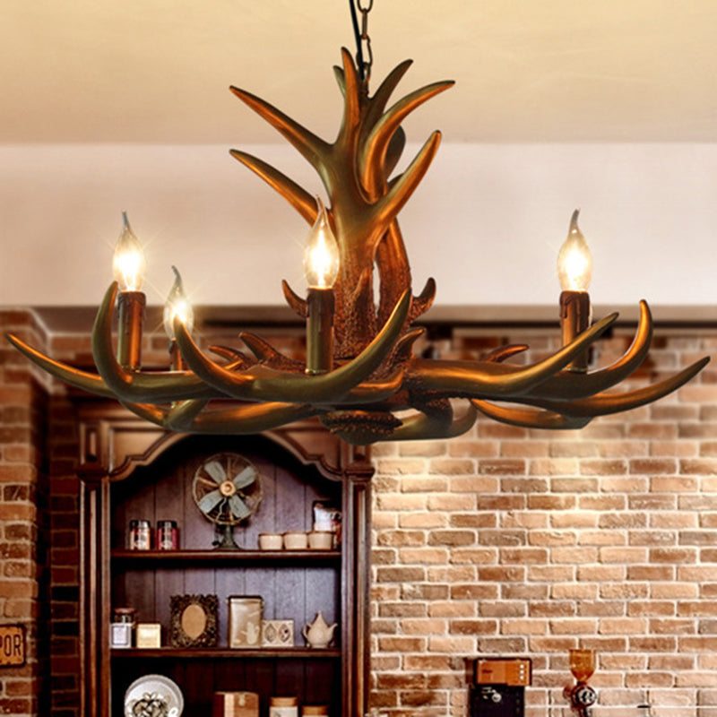 Countryside Antler Hanging Pendant 6 Lights Resin Ceiling Chandelier in Gold for Living Room Clearhalo 'Ceiling Lights' 'Chandeliers' Lighting' options 340598