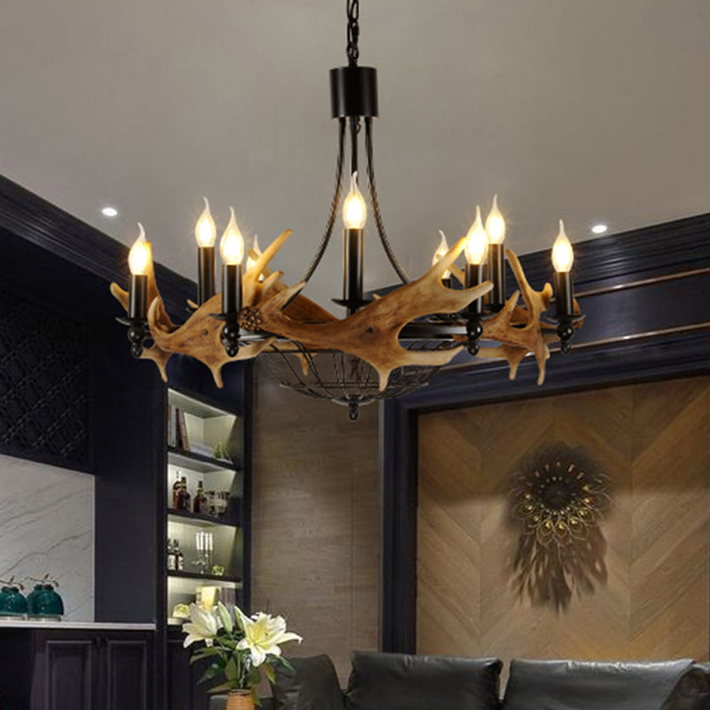 Brown 9 Lights Chandelier Lighting Rustic Metal Wine Barrel Pendant Lamp for Living Room Clearhalo 'Ceiling Lights' 'Chandeliers' Lighting' options 340646