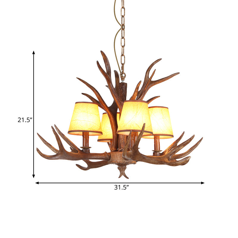 Rustic Cone Hanging Pendant 4/6/8-Light Resin Ceiling Chandelier in Brown for Living Room Clearhalo 'Ceiling Lights' 'Chandeliers' Lighting' options 340660