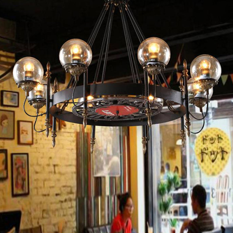 6/8 Lights Globe Chandelier Traditional Style Black Metal Pendant Light Fixture for Dining Room Clearhalo 'Ceiling Lights' 'Chandeliers' Lighting' options 340697