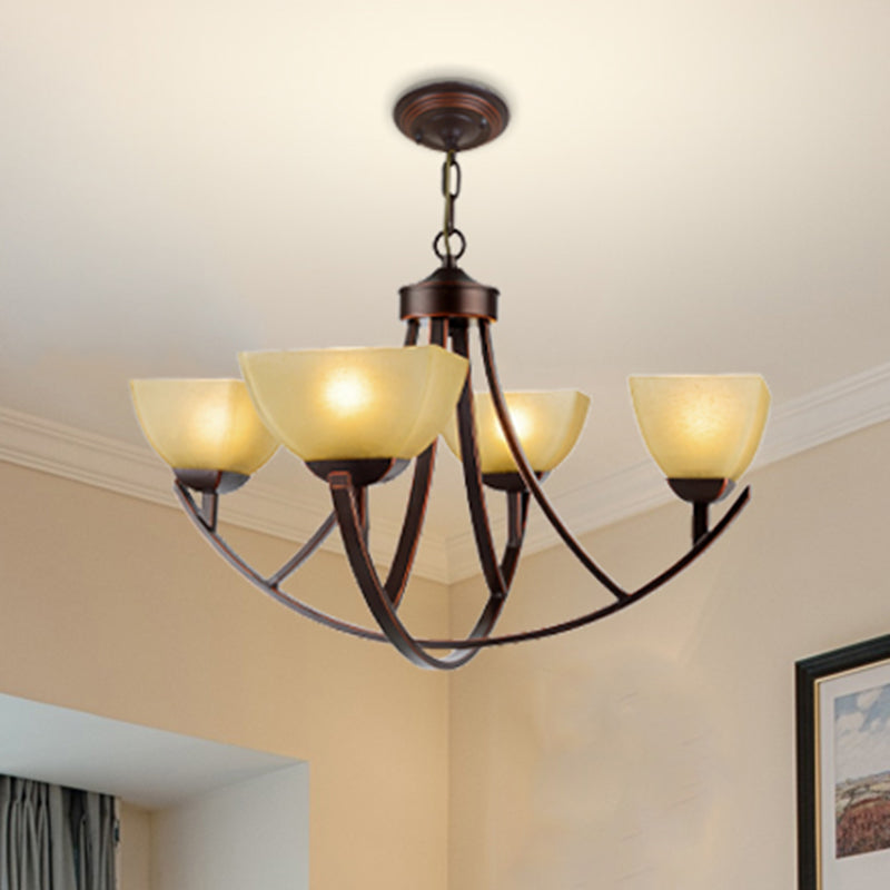 Tapered Frosted Glass Chandelier Lighting Classic 4/6/8 Lights Living Room Pendant Lighting in Rust with Sputnik Design Clearhalo 'Ceiling Lights' 'Chandeliers' Lighting' options 340706