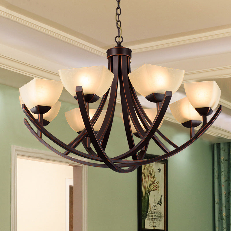 Tapered Frosted Glass Chandelier Lighting Classic 4/6/8 Lights Living Room Pendant Lighting in Rust with Sputnik Design Clearhalo 'Ceiling Lights' 'Chandeliers' Lighting' options 340711