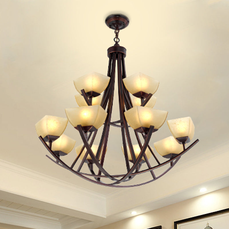 Tapered Frosted Glass Chandelier Lighting Classic 4/6/8 Lights Living Room Pendant Lighting in Rust with Sputnik Design 12 Rust Clearhalo 'Ceiling Lights' 'Chandeliers' Lighting' options 340716_6be484ce-7e3b-4852-9ac5-dc0ad9a57ee4