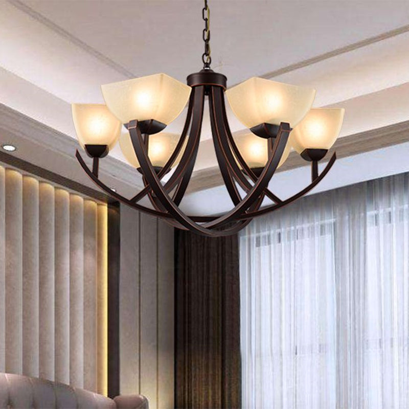 Tapered Frosted Glass Chandelier Lighting Classic 4/6/8 Lights Living Room Pendant Lighting in Rust with Sputnik Design Clearhalo 'Ceiling Lights' 'Chandeliers' Lighting' options 340720