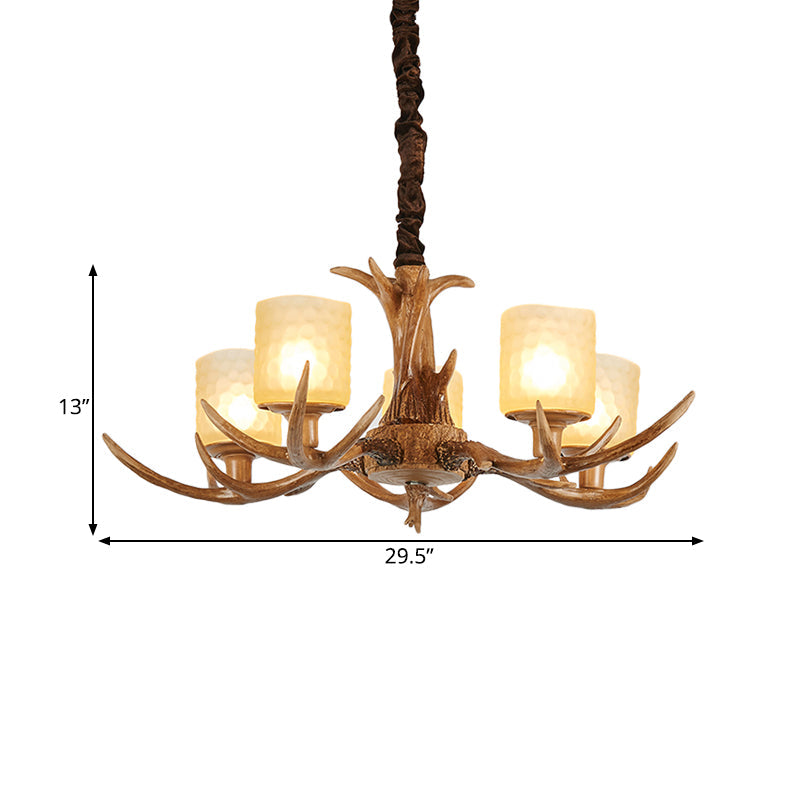 Cylindrical Glass Ceiling Lamp Traditional 4/6/8-Bulb Living Room Pendant Chandelier in Brown Clearhalo 'Ceiling Lights' 'Chandeliers' 'Close To Ceiling Lights' 'Glass shade' 'Glass' Lighting' 340729