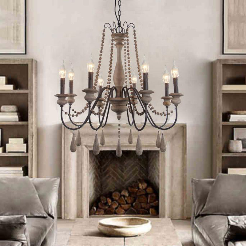 Retro 6/8/12 Heads Chandelier Lamp Grey Branch Ceiling Pendant Light with Metal Arm for Living Room Clearhalo 'Ceiling Lights' 'Chandeliers' Lighting' options 341916
