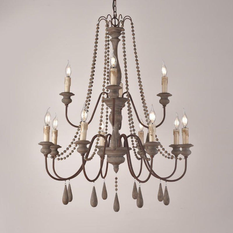 Retro 6/8/12 Heads Chandelier Lamp Grey Branch Ceiling Pendant Light with Metal Arm for Living Room Clearhalo 'Ceiling Lights' 'Chandeliers' Lighting' options 341921