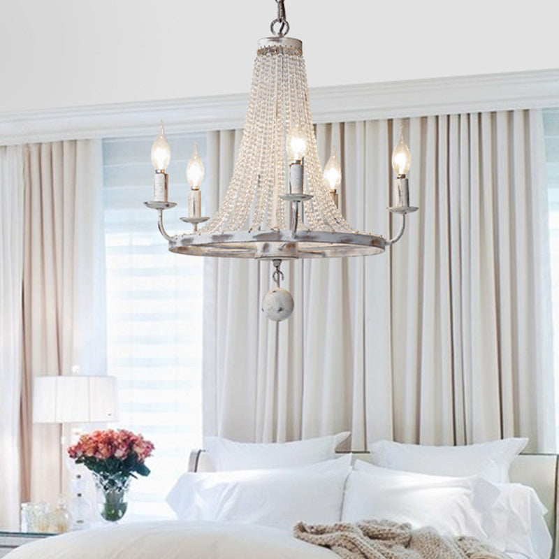 Distressed White Candle Ceiling Chandelier Modernism Crystal 5/6/8 Heads Hanging Light Fixture Clearhalo 'Ceiling Lights' 'Chandeliers' Lighting' options 342018
