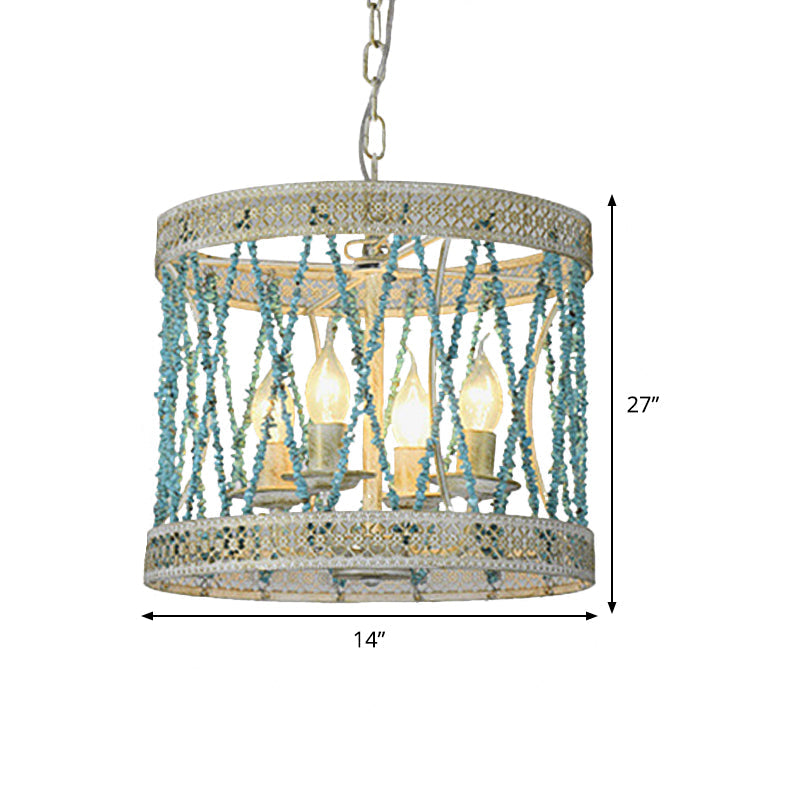 Stone Cylinder Chandelier Lamp Retro 4/6 Bulbs Blue Pendant Lighting Fixture with Adjustable Chain Clearhalo 'Ceiling Lights' 'Chandeliers' Lighting' options 342042