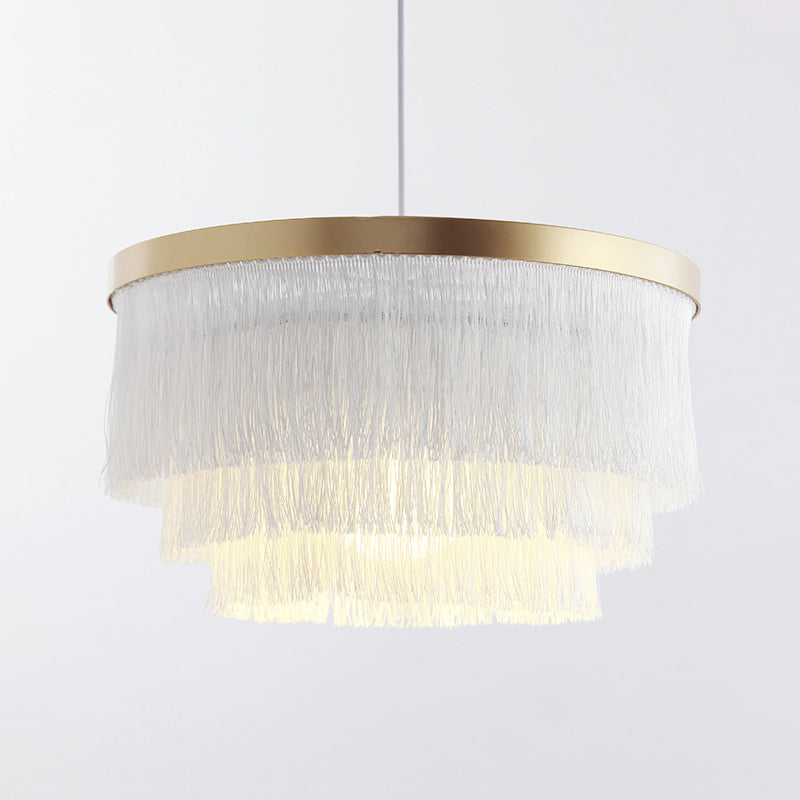1 Bulb 3-Layer Pendant Lamp Modern Fabric Suspended Lighting Fixture in Grey/White/Blue for Bedroom Clearhalo 'Ceiling Lights' 'Pendant Lights' 'Pendants' Lighting' 342064